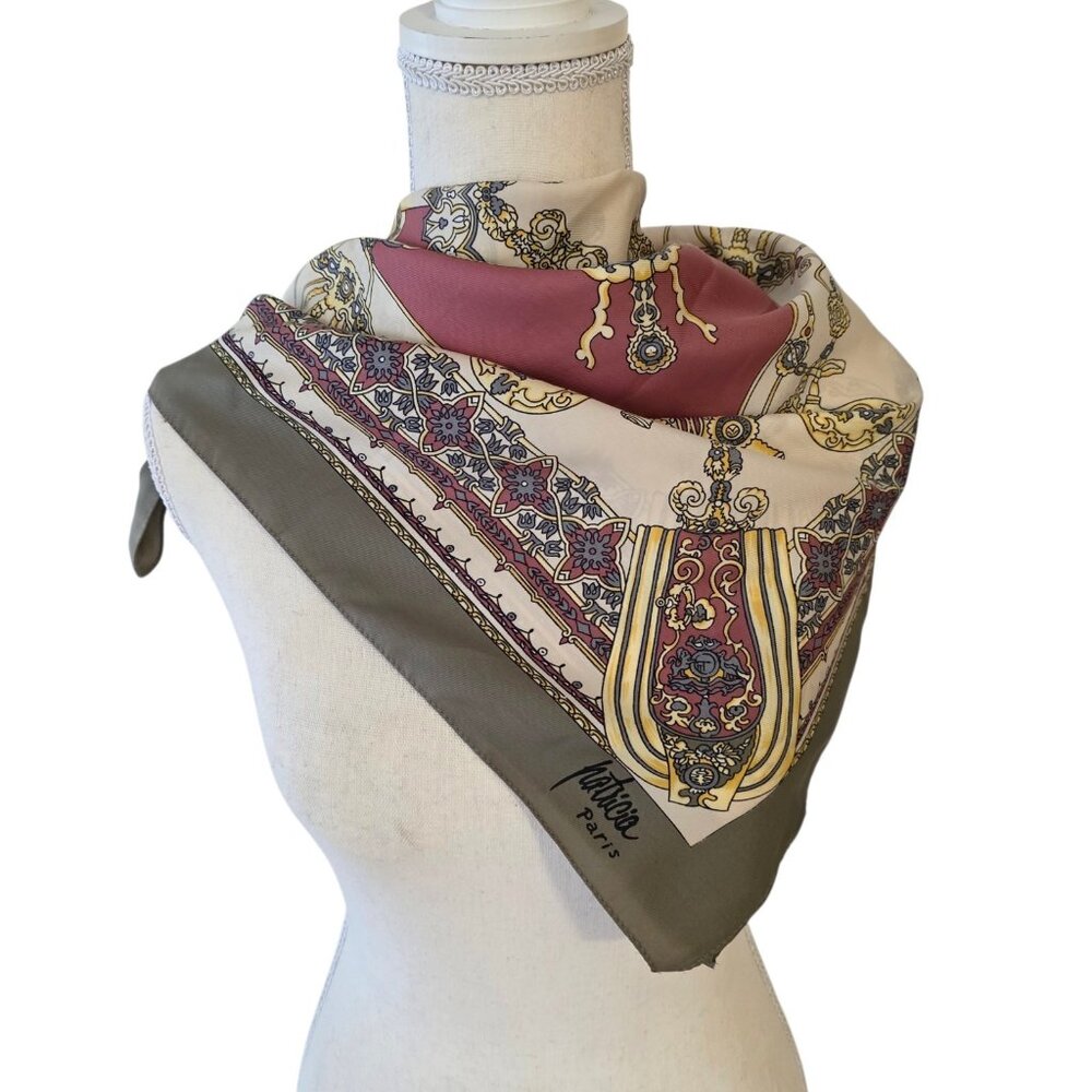 Vintage Patricia Paris Scarf Wrap Made In Italy 100% Polyester 29” Square Sage